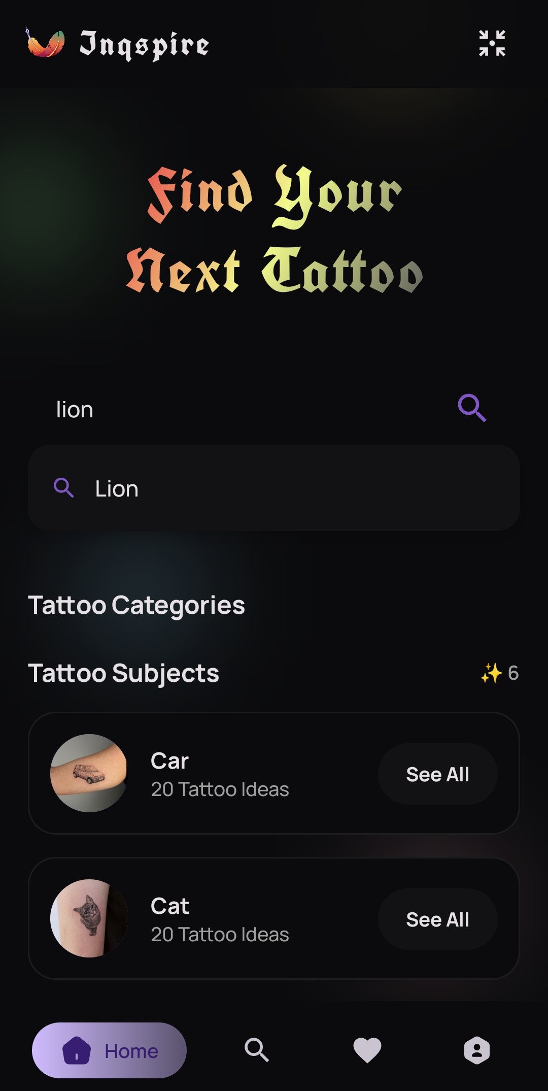 Inqspire tattoo ideas search curated designs app